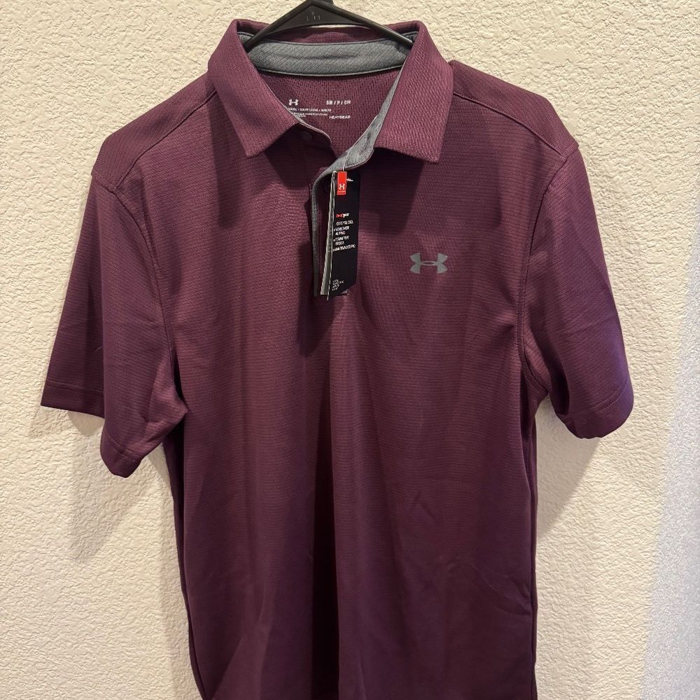 NWT Under Armour Heat Gear Burgandy Red Golf Mens Size Small